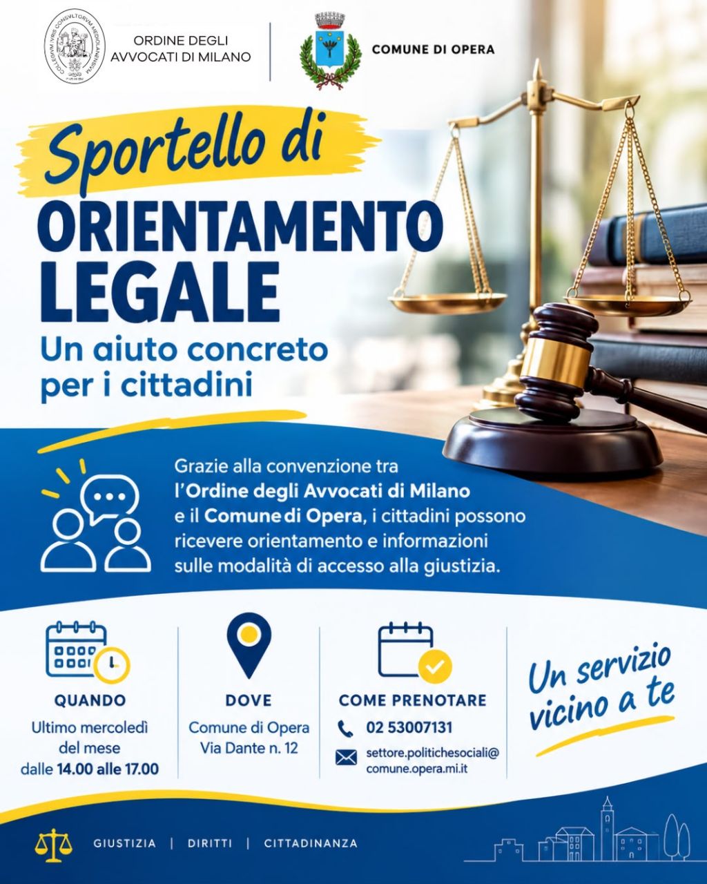 Comune di Opera e Ordine Avvocati Milano: al via lo Sportello legale gratuito